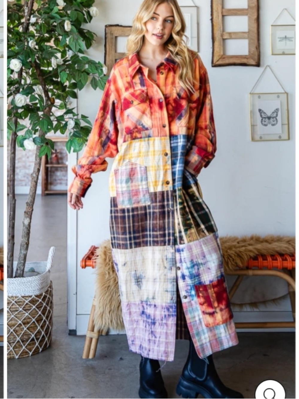 OLI & HALI mix Maxi shirt duster in washed plaid size XL